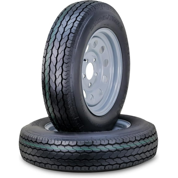 Free Country Trailer Tire Wheel Assembly ST205/75D15 6-Ply C 101L 5 Lug on 5" PCD Silver Mod Rim ,SET 2