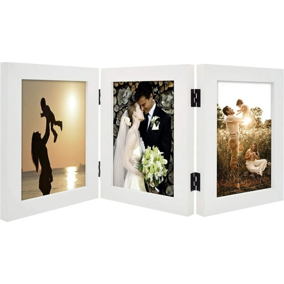 Golden State Art 5x7 Trifold Hinged Collage Photo Frame with 3 Openings Collage, White, 1-Pack