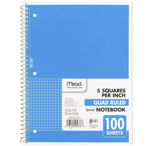 Cuaderno Mead Spiral de 1 tema con gráficos rayados, 100 hojas, azul