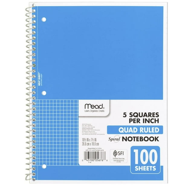Cuaderno Mead Spiral de 1 tema con gráficos rayados, 100 hojas, azul