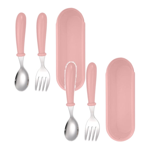 2pcs Stainless Steel Baby Tableware Set Portable Baby Spoon And Fork Set With Storage Box Cute Baby Cutlery Set Self Feeding Learning Dishwasher Baby Equipment For Chil