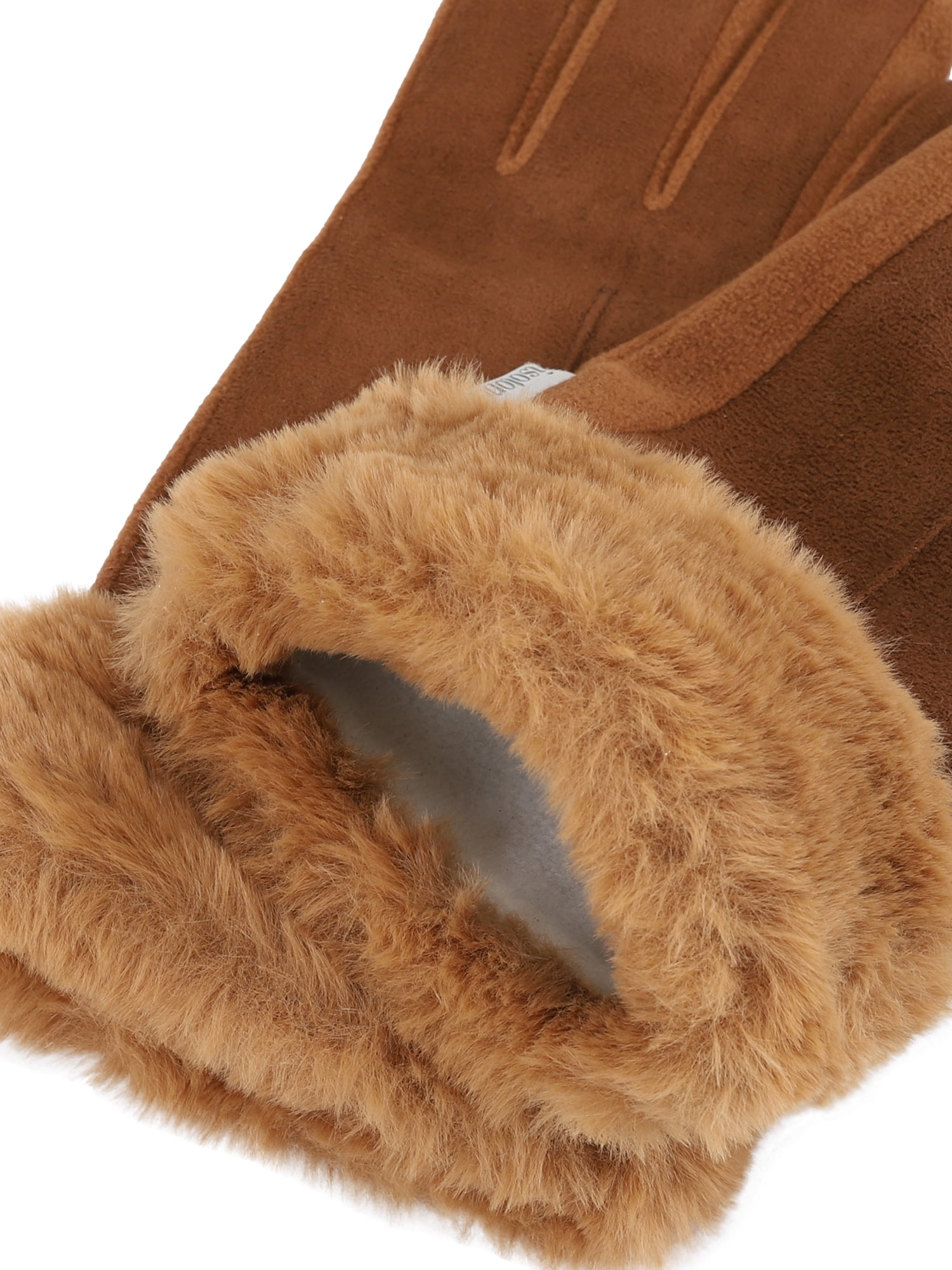 Isotoner Women's Water Reppellent Microsuede Gloves with Faux Fur Cuff