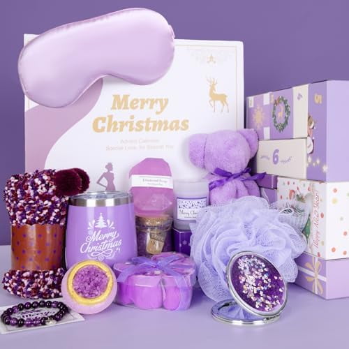 Advent Calendar 2025-12 Days of Christmas Advent Calendars for Women, Lavender Spa Gift Baskets Set with Coffee Mugs, Scented Candle, Soap, Bath Salt - Christmas Gifts for Adults, Teen Girls