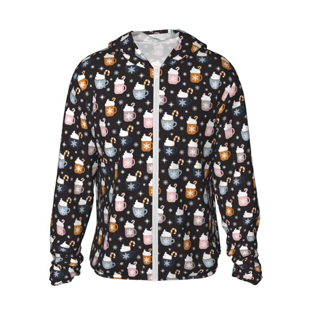 Fotbe Snowflake Cream Hot Cocoa Chaqueta con Protección Solar UPF 50+ para Hombre y Mujer, Camisa con Capucha y Bolsillos-X-Large