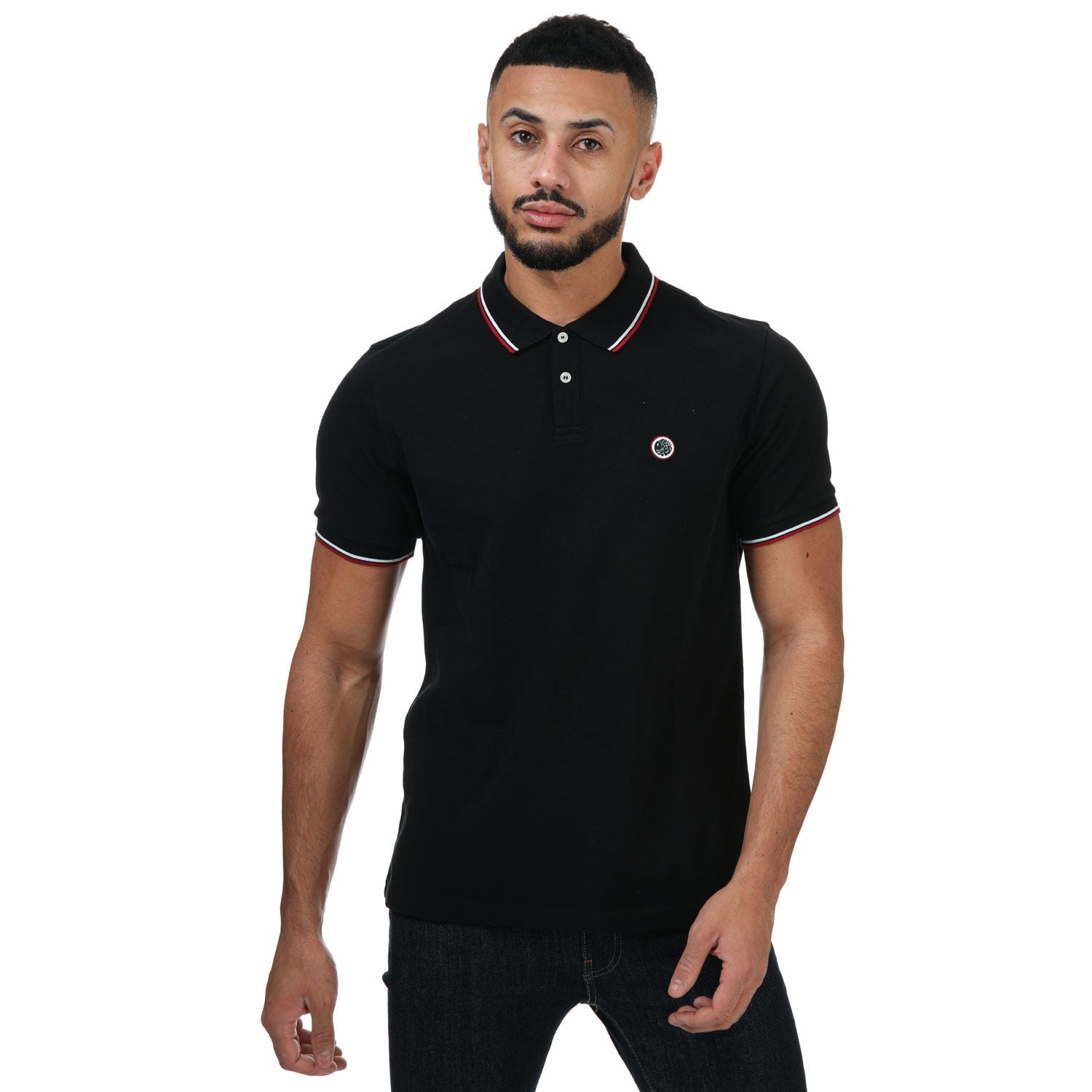Men s Pretty Green Tipped Pique Polo Shirt in Black Walmart