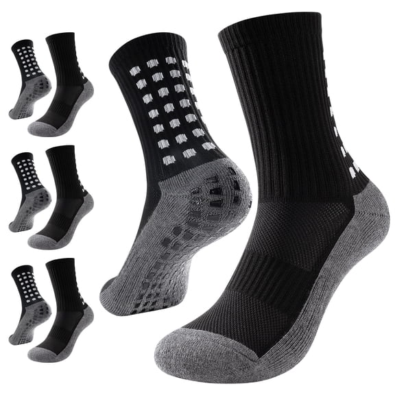 PULIOU Kids Grip Soccer Socks 3-Pack, Cushioned Moisture-Wicking for Boys & Girls Ages 5-14, Soccer & Sports