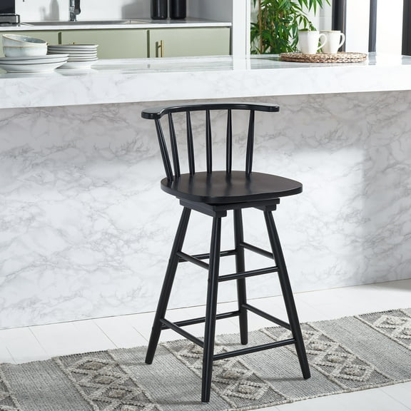 Safavieh Ray Swivel Traditional Mid Back Wood Stools, Black