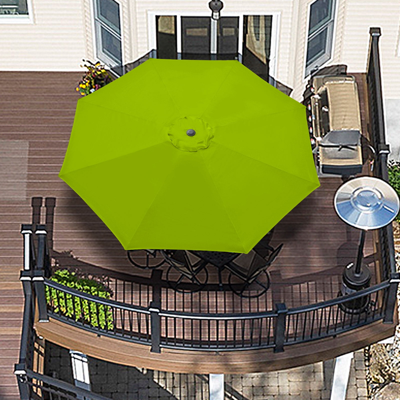 Sunrise 9' Outdoor Umbrella with 8 Ribs, Tilt, and Crank, Patio Garden Market Sunshade Umbrella (Lemon Green)