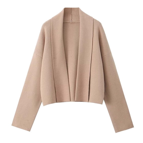 TKLPEHG Womens Cropped Cardigan Coats Open Front Shawl Fall Trendy Long Sleeve Sweater Jacket (Khaki,L)