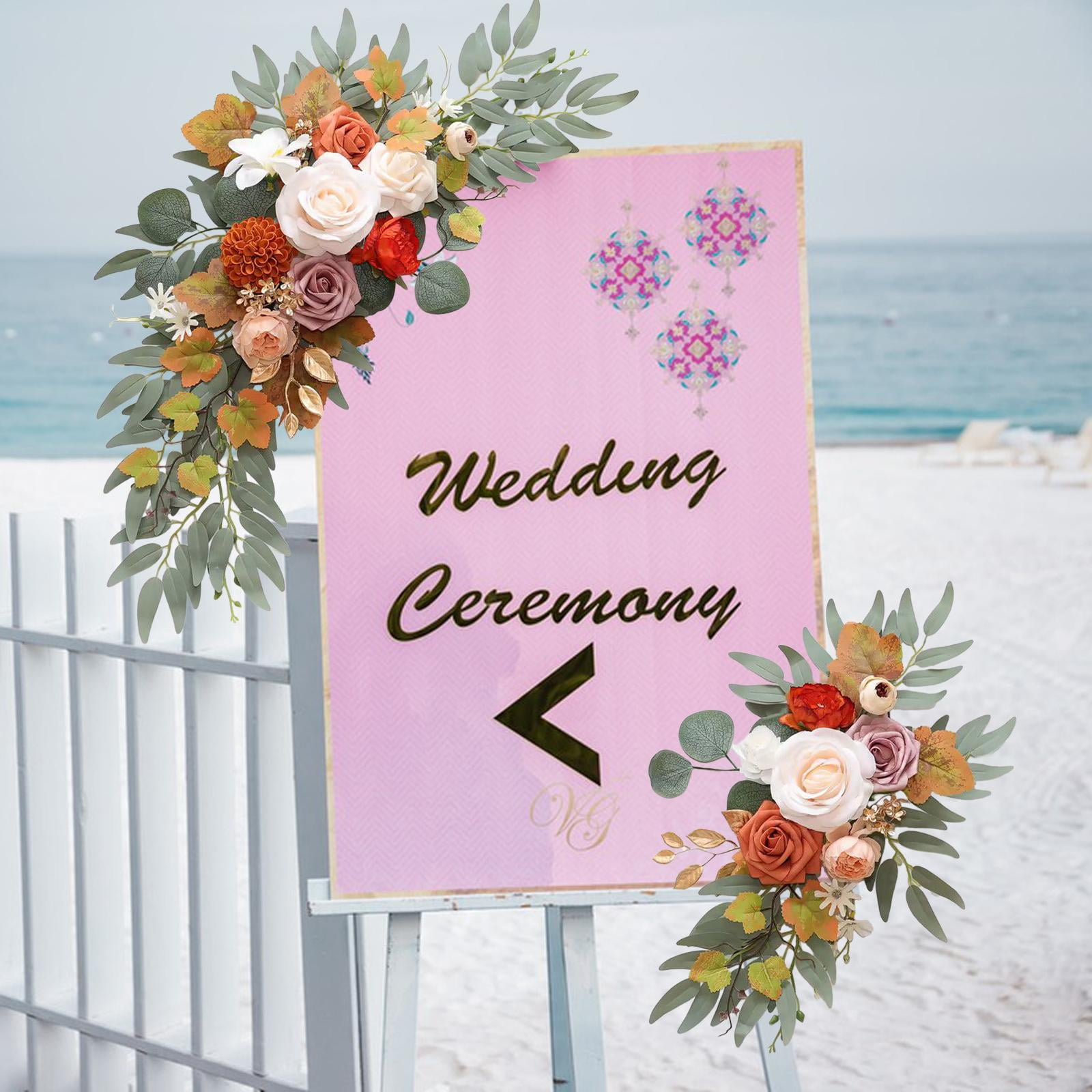 GUOOL 2 Pieces Wedding Arch Flowers Welcome Sign Decoration Corner Flowers Artificial Flowers for Ceremony Birthday Window Ornament Orange
