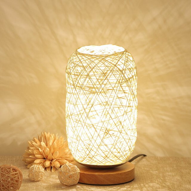 Lámpara de noche moderna en bambú y ratán lámpara de mesa base de madera decoración personalizada moderna creativa, lámpara LED regulable, lámpara de noche de salón, beige