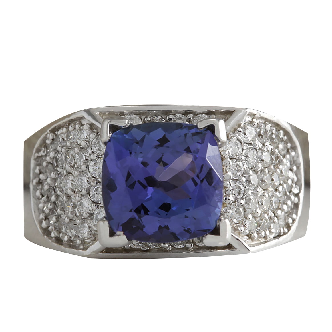 3.65CTW Natural Blue Tanzanite And Diamond Ring In 14K White Gold by