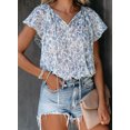thumbnail image 5 of EVALESS Boho Shirt for Woman Floral Print V Neck Blouses Casual Ruffle Short Sleeve Drawstring Tunic Tops Sky Blue M, 5 of 8
