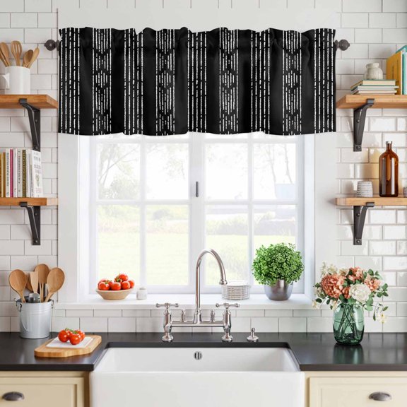 Curtain Valance for Windows Tribal Boho Geometric Stripes Short Rod Pocket Kitchen Valances Blackout Curtains Black Window Treatment for Living Room Bathroom Bedroom,54"x18"