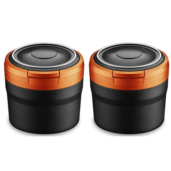 2X Portable Ashtray with LED Light Auto Cup Holder Ash Tray for Car Smokeless Ashtrays Car Accessories,Black Orange