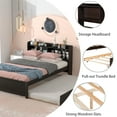 thumbnail image 2 of Twin Bed with Trundle, Twin Size Platform Bed with Bookcase Headboard and Pull Out Trundle Bed for Teens Adults, Wooden Twin Bed Frame with Storage Shelves, Bed Frame for Living Room, Espresso, 2 of 7