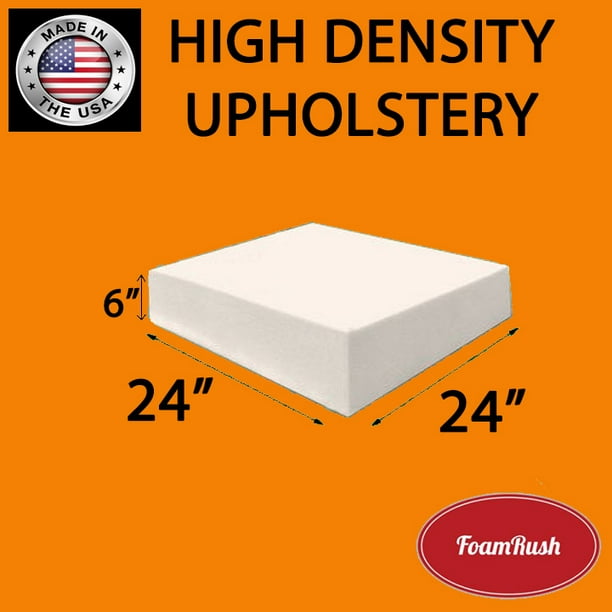 FoamRush 6" H x 24" W x 24" L Upholstery Foam Cushion High Density (Chair Cushion Square Foam