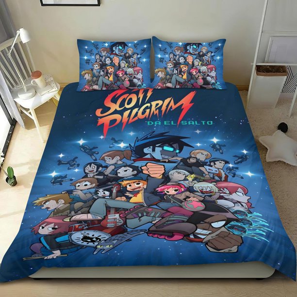 Scott Pilgrim Conjunto de sábanas temático, trío de piezas, cómodo y amigable con la piel, diseño único, regalo de decoración para el hogar para familiares, amigos y fans,173cm *218cm