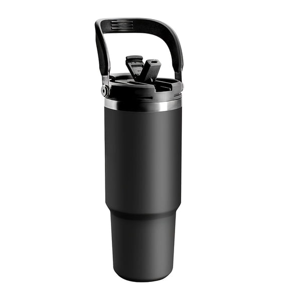 1pc 32oz Stainless Steel Vacuum Flask with Portable Handle, Leak Proof, Double Wall Insulated, Perfect for Cars.