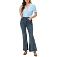thumbnail image 2 of INSPIRE CHIC Women's Peter Pan Collar Shirt Puff Sleeve Button Blouse Light Blue S, 2 of 6