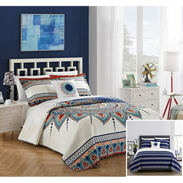 Chic Home Ensemble de Courtepointes 4 Pièces Roi, Bleu