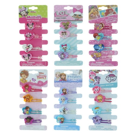 Hair Ponytails 6 Packs of 4 Cute Kids Accessories Unique Disney Themed Ornament Functional Elastics for Neat Hairstyle Kids Little Girls Awesome Pigtail Accessory (24 pc Set)
