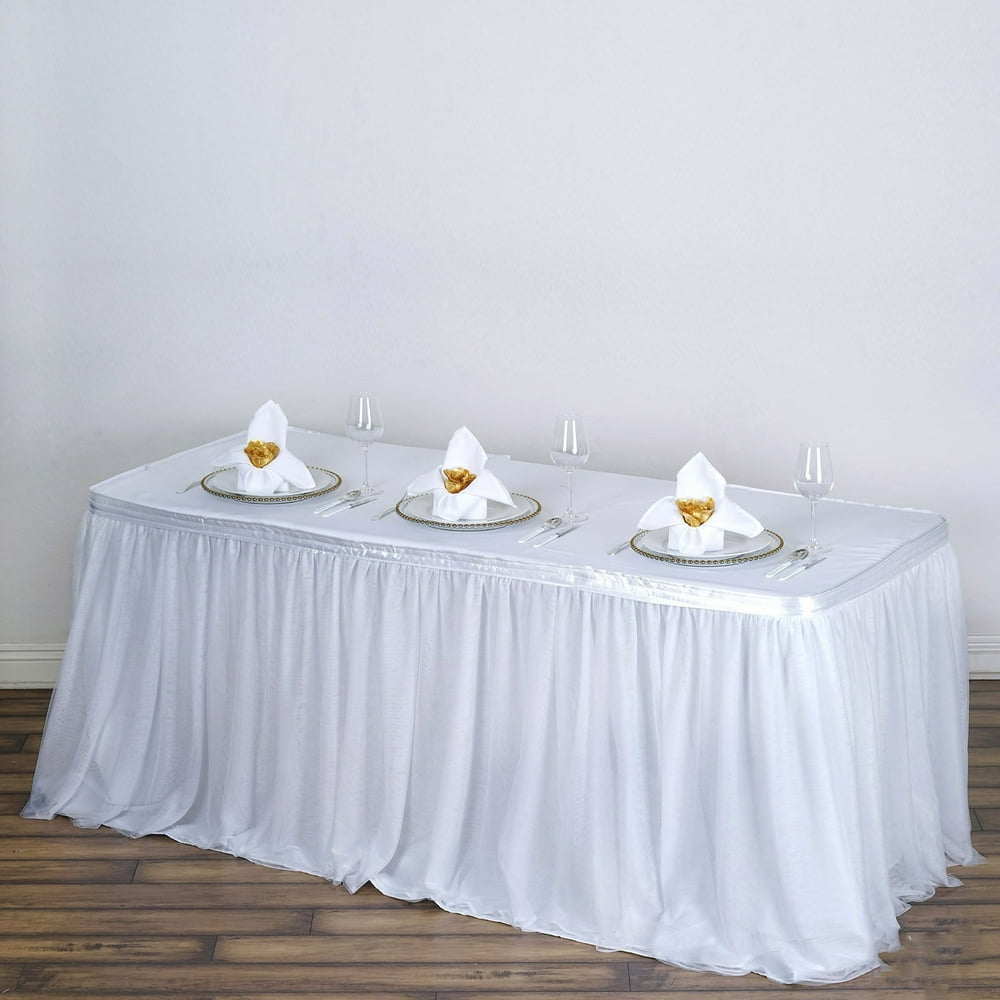 Efavormart Three Layered Tulle Wedding Party Rectangular Table Skirt