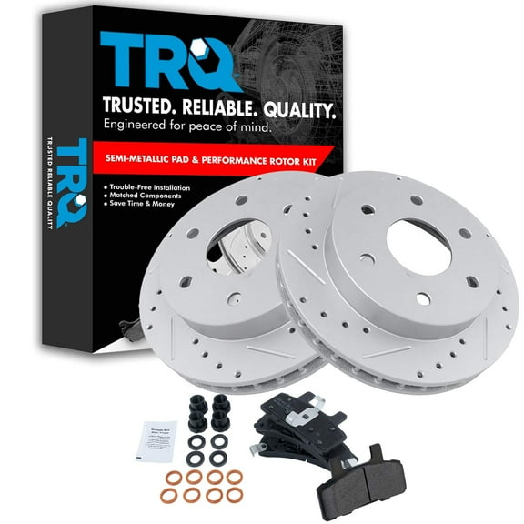 TRQ Performance Drilled Slotted Rotor & Posi Metallic Pad Front Set Fits Select Chevy GMC