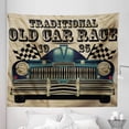 thumbnail image 1 of Cars Tapestry, Traditional Old Vehicle Race Theme Nostalgic American Car Flags Rusty Look, Fabric Wall Hanging Decor for Bedroom Living Room Dorm, 5 Sizes, Sand Brown Black Blue, by Ambesonne, 1 of 1