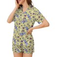 thumbnail image 3 of SKQIT Ensembles de Pyjama à Manches Courtes pour Femmes, 2 Pcs Imprimé Mignon Chemise Boutonnée en Satin Doux et Shorts, 3 of 8
