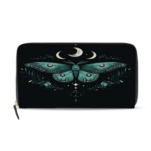 Qxltty Green Moth Women's Leather Wallet Fashion Retro Multi Card Holder with Cell Phone Pocket Mothers Day Gifts