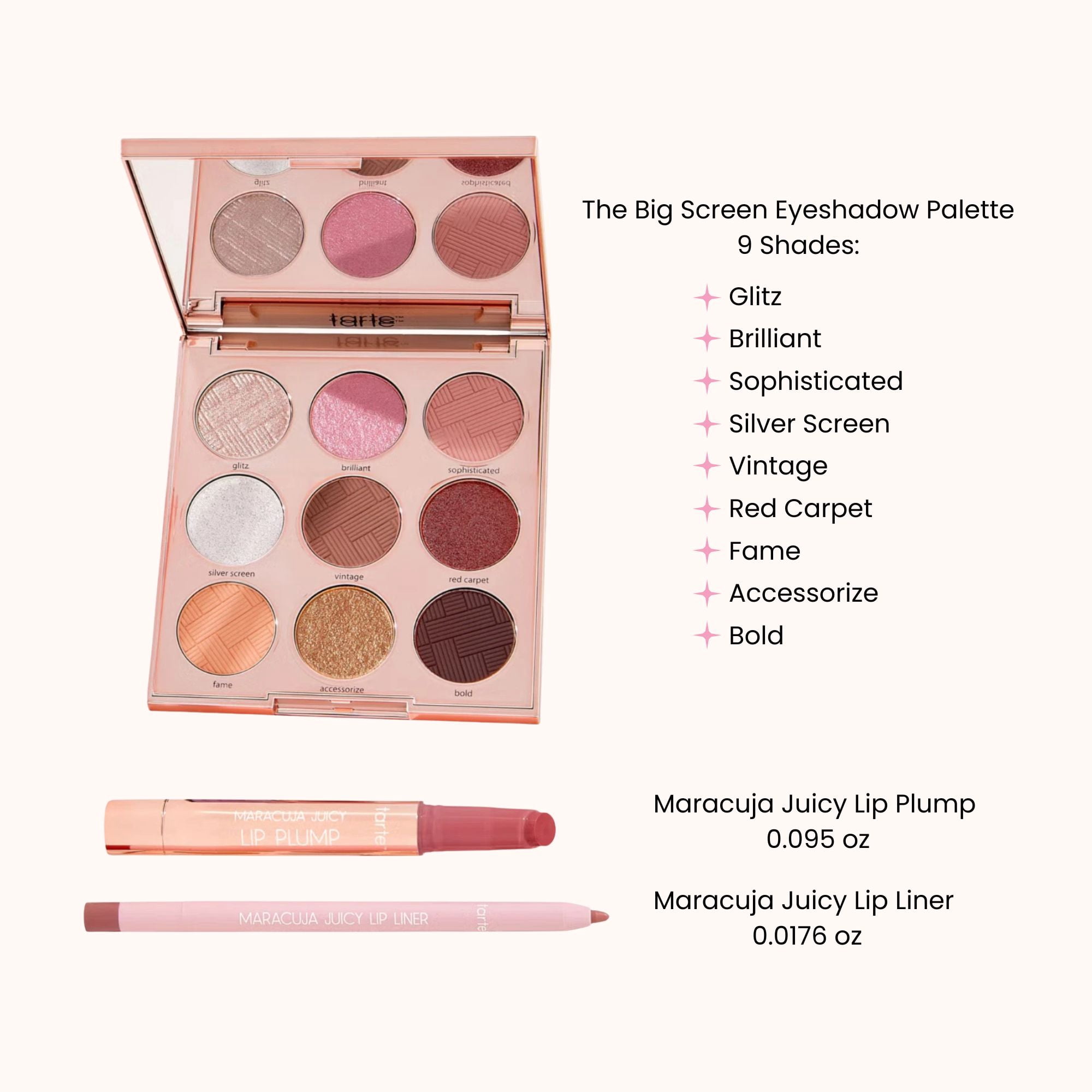 Tarte Limited Edition The Big Screen Must-Haves Set - Lip Plumper - Lip Liner - Eyeshadow Palette - Set of 3