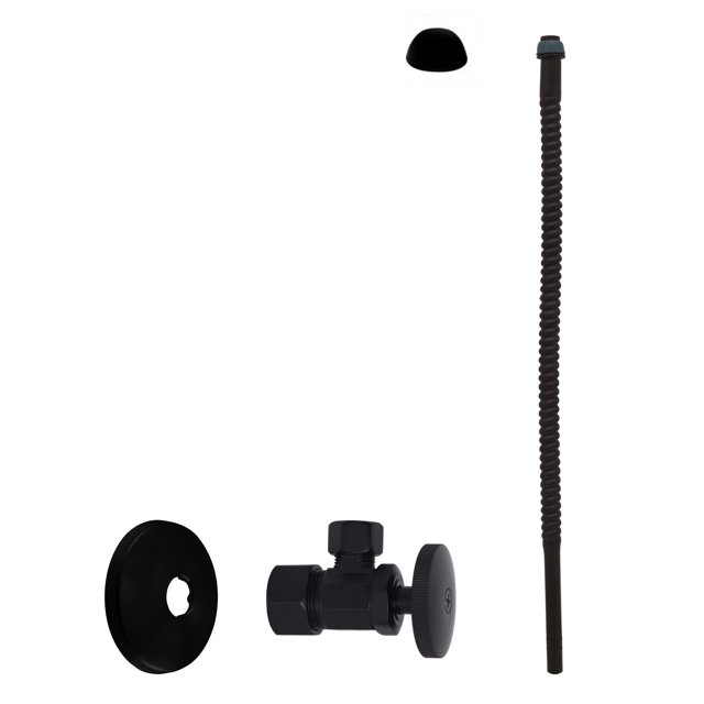 Westbrass D105K15-62 Kit de línea elevadora corrugada de 5/8" x 3/8" OD x 15" con válvula de cierre de suministro de ángulo de mango redondo de 1/4 de vuelta para grifo e inodoro, negro mate