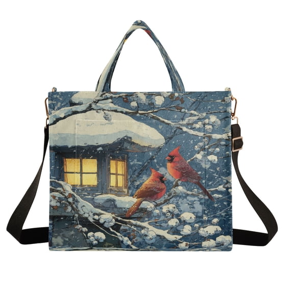 Wobogo Red Cardinals Corduroy Tote Bag for Women Travel Crossbody Bag Purse Women Shoulder Bags Work Handbags Daily Commuter Bag 10.2×9inch