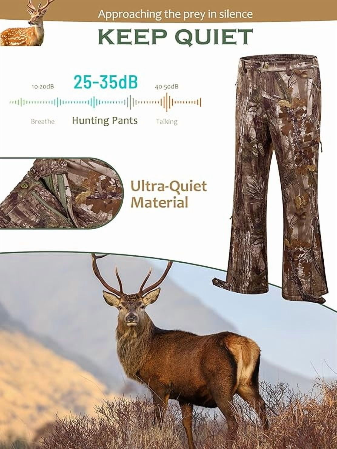 NEW VIEW Silent Camo Hunting Pants for Men Cold Weather, Fleece Lined Insulated Pants, Water-Resistant, Elastic Waist (Tree Camo, XXXL)