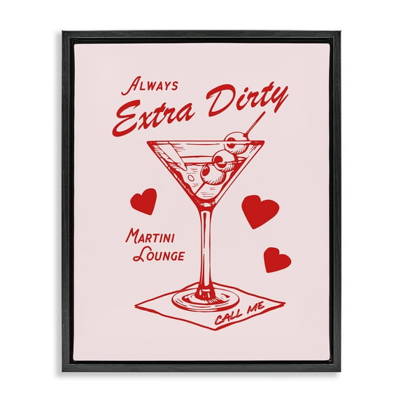 Stupell Industries Always Extra Dirty Martini Food & Beverage Painting Black Floater Framed Canvas Art Print Wall Art, 17 x 21