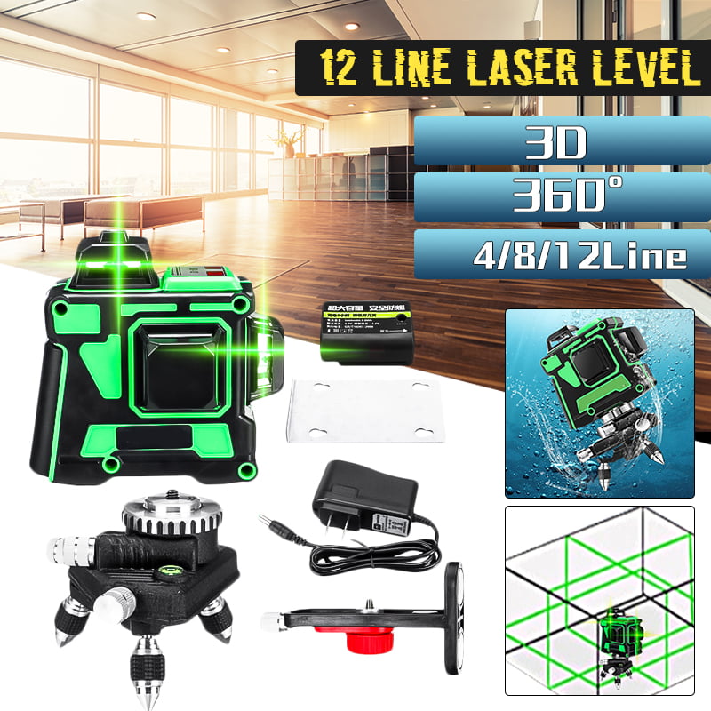 12/2 Line Laser Level Green Self Leveling 3D 360° Rotary Cross Measure Tool Kit 