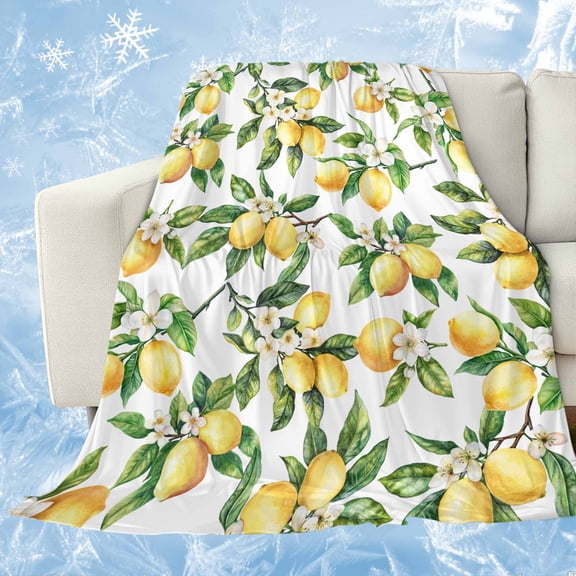 Yellow Lemon Cooling Blanket, Lightweight Breathable Summer Throw Blanket with Double Sided Cold Effect,Spring Summer Flower Green Leaf Plant Picnic Beach Blankets Bed Sheet for Hot Sleepers 60"x80"