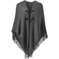 thumbnail image 1 of Poncho Élégant et Chaud pour Femmes (Gris Foncé) Ouvert devant avec Boutons à Franges pour Automne Hiver, 1 of 4