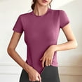 thumbnail image 4 of Short Sleeve Tops for Women Solid Color Round Neck Sleeveless Casual Tee Tank, 4 of 6