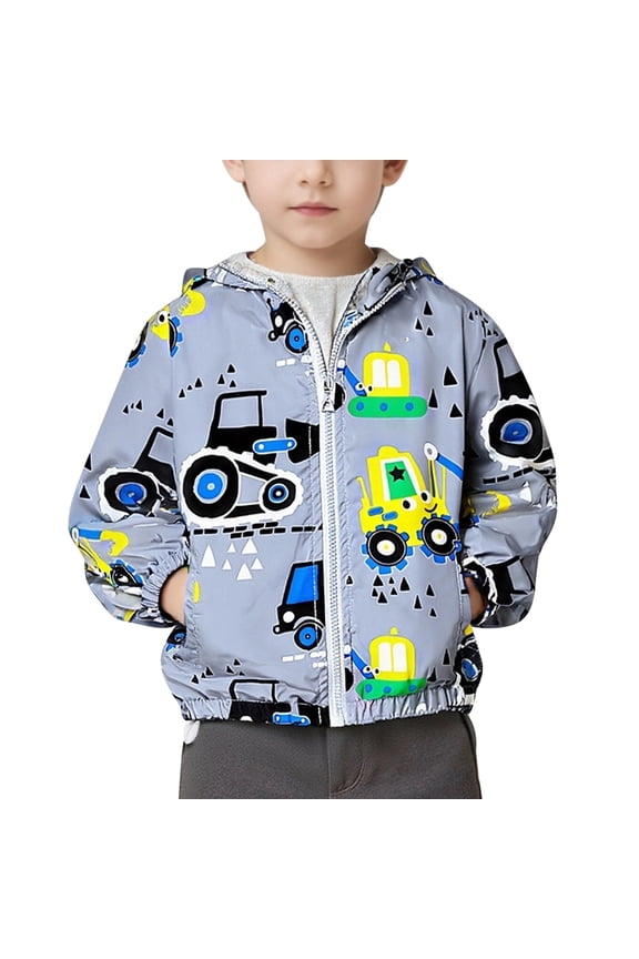 Toddler Boys Hooded Jacket Windbreaker Lightweight Zip up Hoodies Outwear Cartoon Fall Clothes for Kids 3-4T Gray