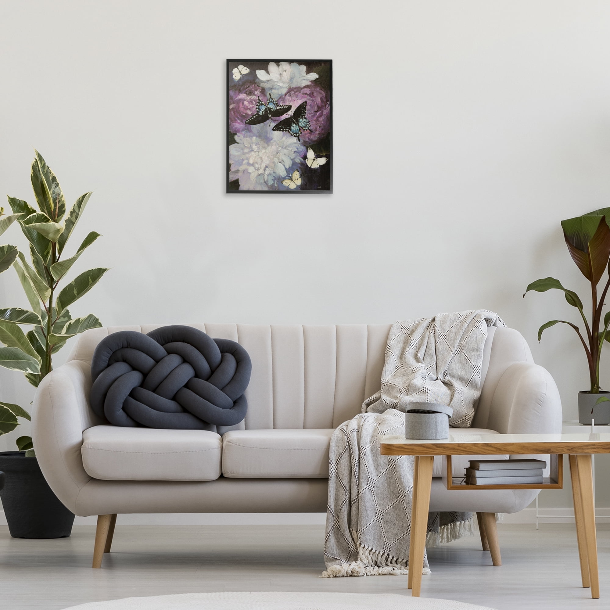 Stupell Industries Midnight Garden Butterflies Animals & Insects Painting Black Framed Art Print Wall Art, 16 x 20