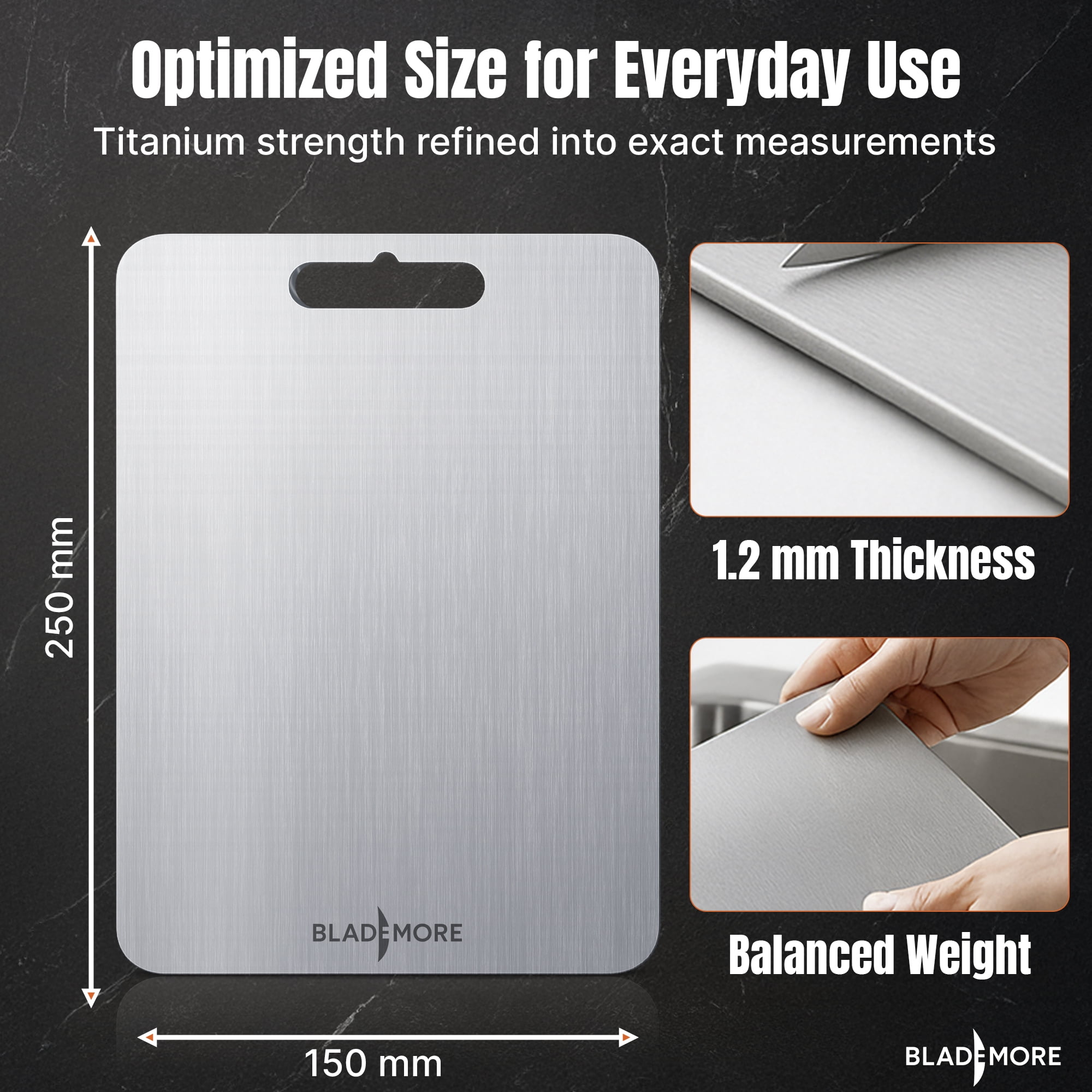 Titanium Cutting Board –  Pure Titanium, Double-Sided, Food-Grade Chopping Board for Meat, Vegetables & Fruit  250*150*1.2mm  Thick, Durable & Rust-Resistant