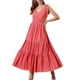 thumbnail image 1 of Vestido con tirantes y cuello en V, cintura delgada, dobladillo grande, tela de lunares redondos para verano, 1 of 5