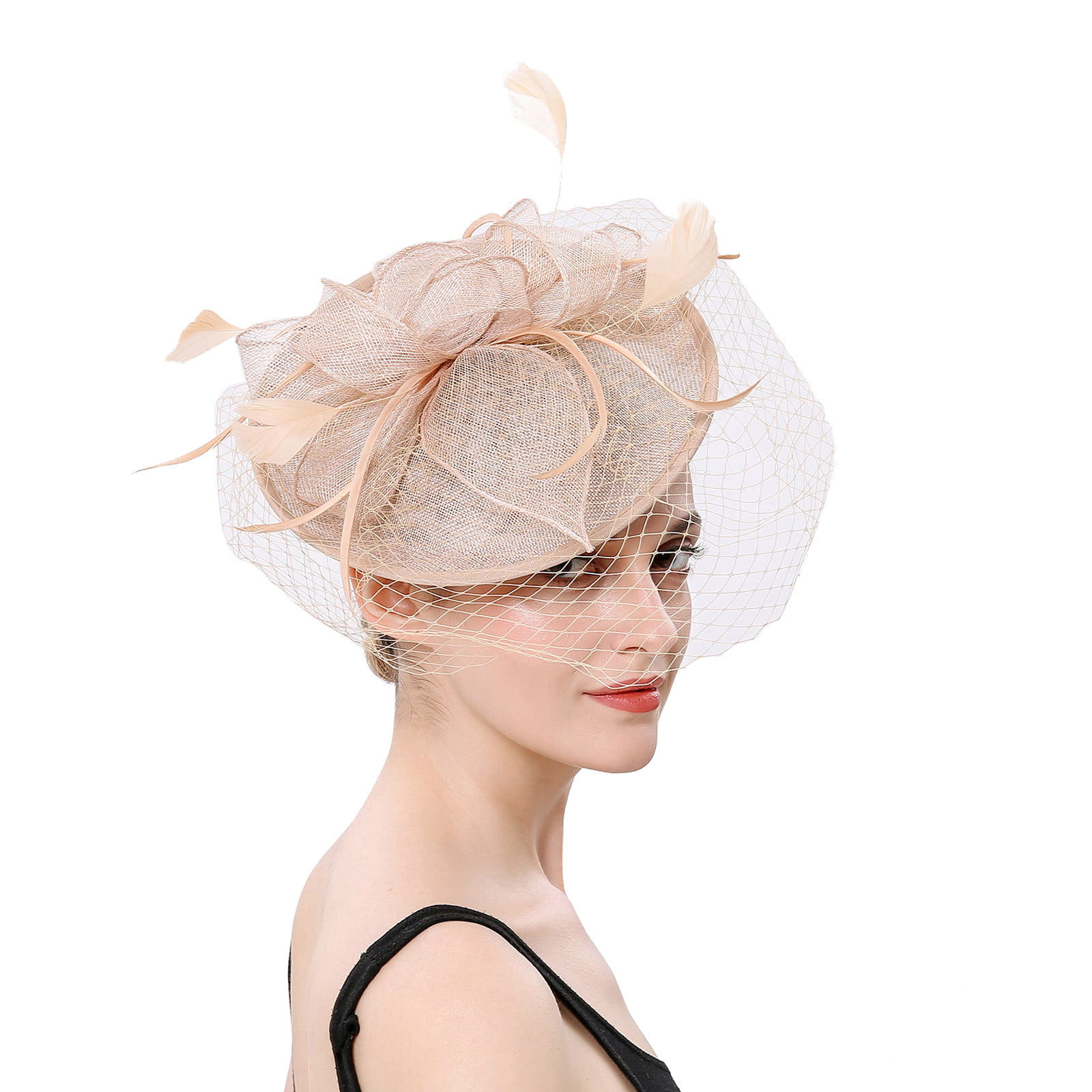 Womens Fascinator Hat Feather Headdress Ladies Cocktail Party Hat Church Hat 
