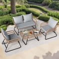 thumbnail image 1 of 4-Piece Outdoor Rattan Patio Bistro Sofa Furniture Set, Straight Leg Design with Washable Seat Cushions & Tempered Glass Top Table, All-Weather Conversation Set for Garden, Balcony, Porch & Poolside, 1 of 6
