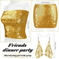 thumbnail image 2 of Women's Sparkly Sequin Crop Tops Strapless Metallic Tube Tops with Metal Mesh Drop Dangle Earrings for Party Clubwear, 2 of 7