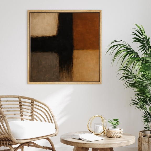 Framed Canvas Print Abstract Wall Art Contemporary Decorative for Living Room Bedroom - 16"x16" NATURAL