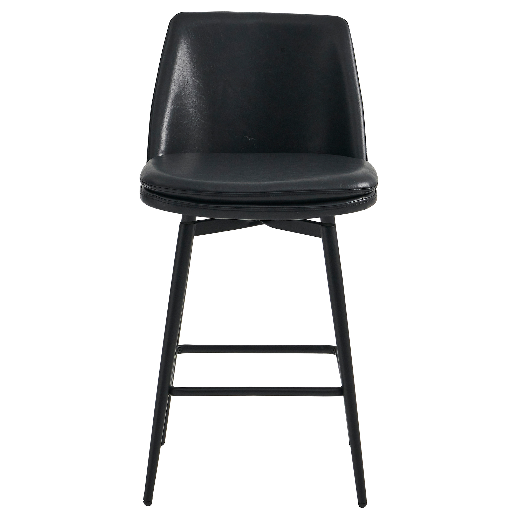 Spruce & Spring Counter Height Swivel Barstool with Curved Back and Metal Legs Set of 2, Black Faux Leather
