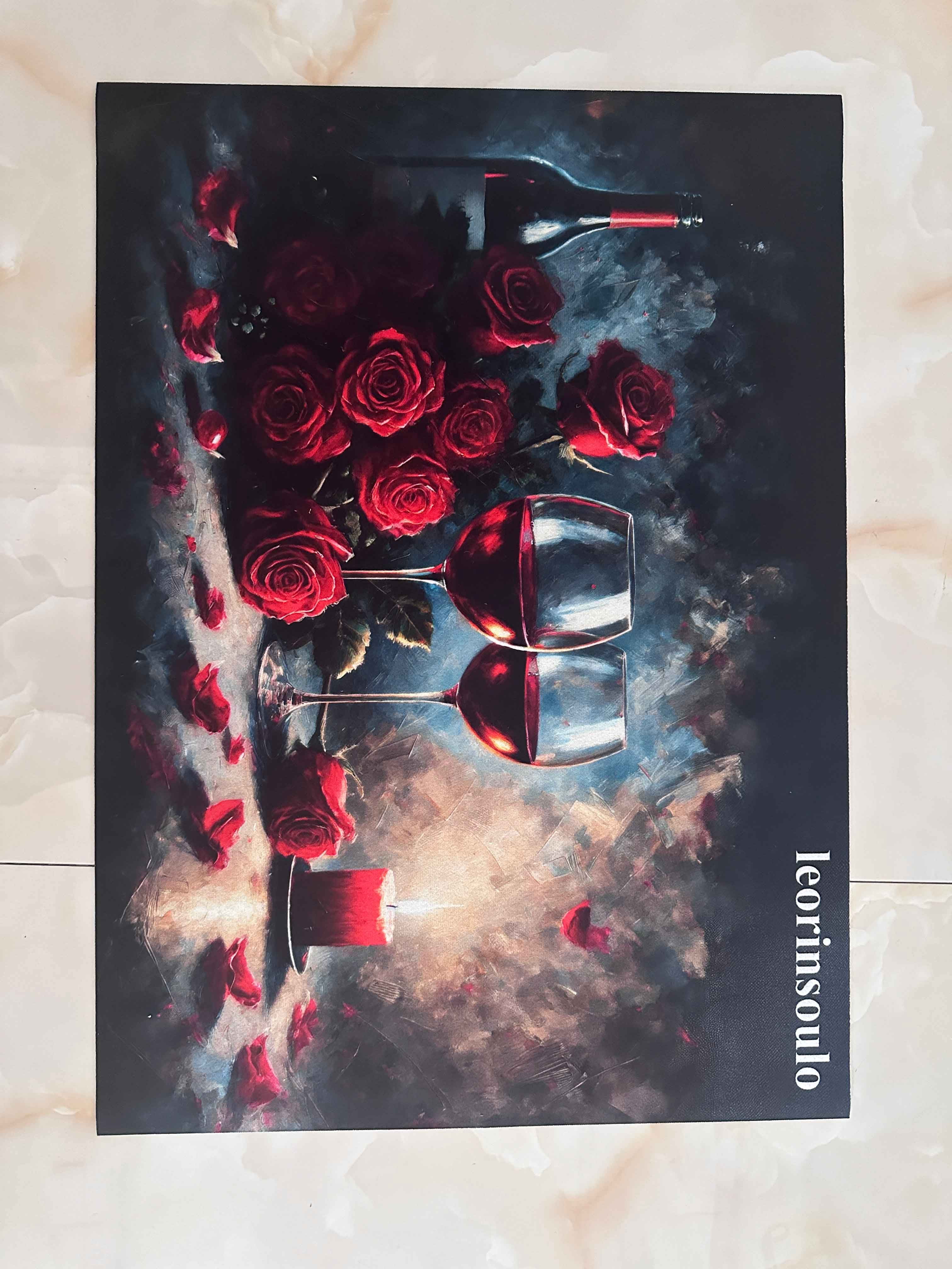 leorinsoulo Heat-Resistant Stove Cover Mat–Wine&Rose Print for Electric Cooktops (28.3×20.5in)